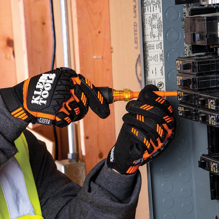 Klein Tools 60600 Work Gloves, Heavy-Duty Suede Palm Gloves, TPR Impact Resistant, Touchscreen-Capable, Hook and Loop Wrist Strap, Large