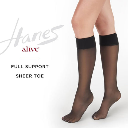 Hanes Women's Alive Full Support Knee Highs, Jet, One size