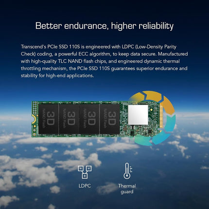 Transcend MTE110S 256GB NVMe PCIe Gen3 x4 SSD, Read/Write up to 1,600/1,100 mb/s with 3D Nand Flash TS256GMTE110S