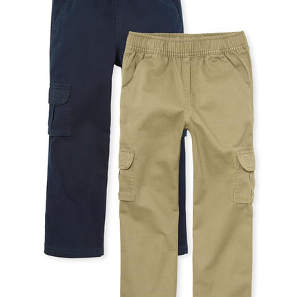 The Children's Place Boys' Pull on Cargo Pants, New Navy/Flax 2-Pack, 12