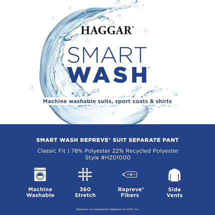 Haggar Men's Smart Wash Premium Stretch Classic Fit Regular and Big & Tall Suit Separates(Pants & Jackets), Midnight, 52