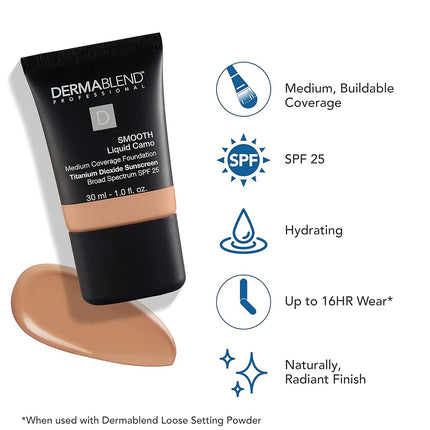 Dermablend Smooth Liquid Camo Foundation SPF 25-24 Hour Hydration - Buildable, Smoothing Coverage - Never Cakey Or Masky - Ideal For Normal, Dry, And Dehydrated Skin - 40C Sepia - 30 ML