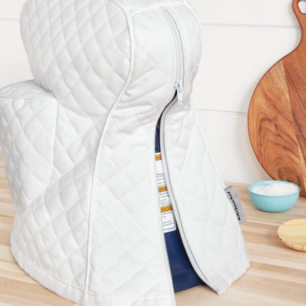 KITCHENAID Fitted Tilt-Head Solid Stand Mixer Cover with Storage Pocket, Quilted 100% Cotton, White, 14.4"x18"x10"
