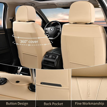 FLORICH Fundas de Asiento de Cuero, Juego Completo de Fundas de Asiento para Coche, Protectores de Asiento Impermeables para Automóvil, 5 Asientos, Funda de Asiento Universal Compatible con la Mayoría de Coches, SUV, Camionetas, Beige