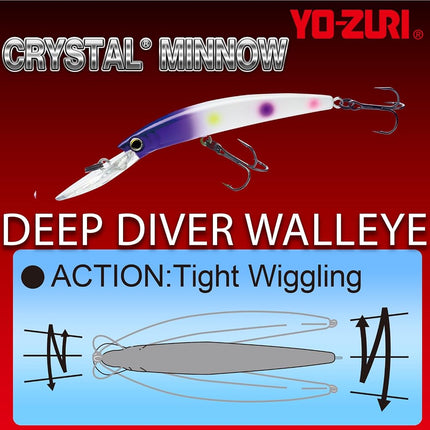 Yo-Zuri R1301W Crystal Minnow Deep Diver Walleye, Floating, 5-1/4" 7/8 oz, 2 Hook, White