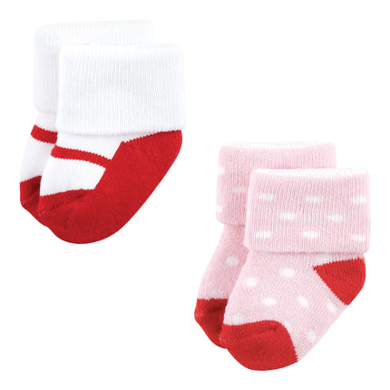 Luvable Friends Baby Girls Unisex Newborn Terry Socks, Coral Lilac Mary Janes, 0-6 Months, (Pack of 12)