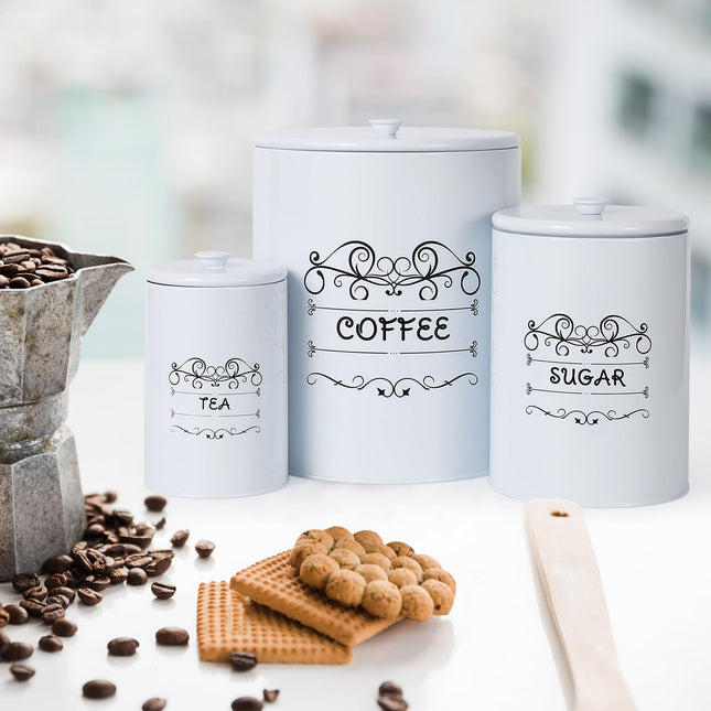 Garvee Kitchen Canisters Set of 3, Vintage Coffee Tea Sugar Container Sets with Airtight Lids, Rustic Farmhouse Food Storage Containers for Kitchen Countertop Decor