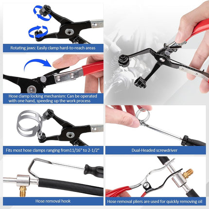 9PCS Hose Clamp Pliers Set, Hose Clamp Removal Tool for Automotive, Flexible Removing Clamps Pliers Automotive for Coolant Radiator Heater and Water Hose