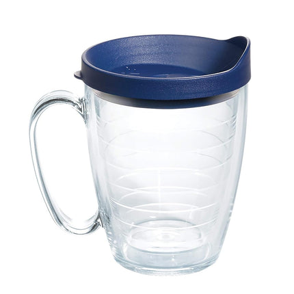 Tervis Clear & Colorful Lidded Made in USA Double Walled Insulated Tumbler Travel Cup Keeps Drinks Cold & Hot, 16oz Mug, Navy Lid