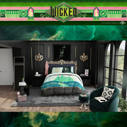 Franco Collectibles Wicked Elphaba and Glinda Bedding 5 Piece Super Soft Reversible Comforter and Sheet Set, Queen, (Officially Licensed Product)