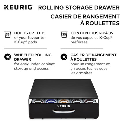 Keurig Under Brewer Storage Drawer, Coffee Pod Storage, Holds Upto 35 Keurig K-Cup Pods, Black