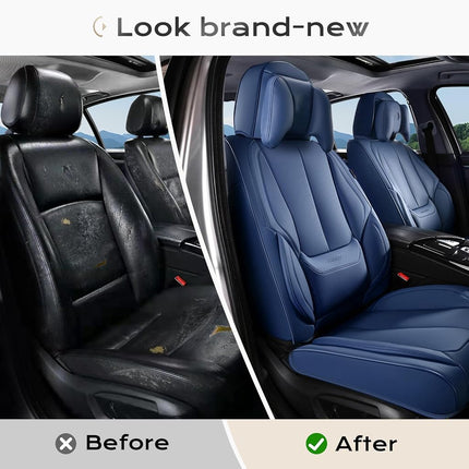 Coverado Seat Covers, Car Seat Covers Front Seats, Car Seat Cover, Car Seat Protector Waterproof, Seat Cushion Nappa Leather with Head Pillow, Carseat Cover Universal Fit for Most Cars (Blue)