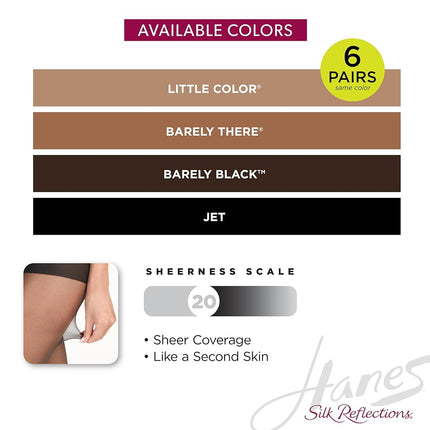 Hanes Women's Control Top Sheer Toe Silk Reflections Panty Hose, Jet 6-pack, A-B