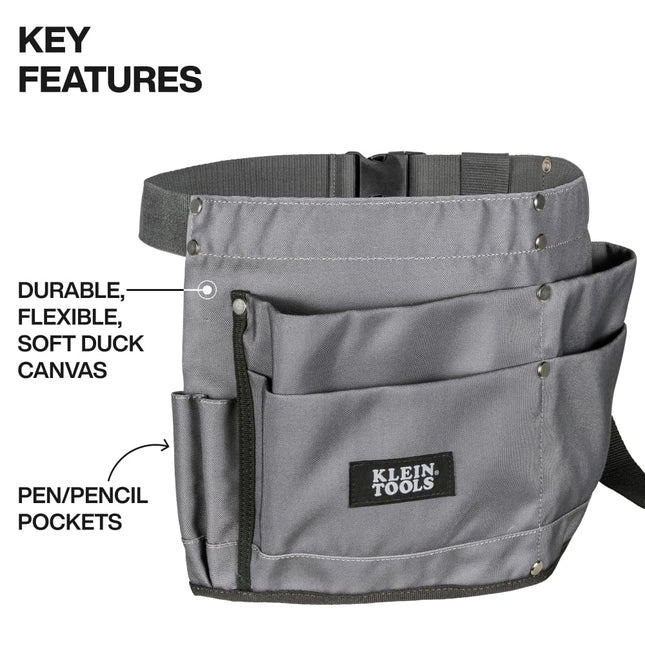 Klein Tools 21022 6-Pocket Tool Apron, Durable Duck Canvas with Riveted Seams, Adjustable 28-Inch to 46-Inch Length Work Belt, Removable Tape Measure Loop