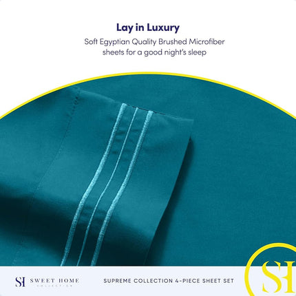 Sweet Home Collection Luxury Bedding Set with Flat, Fitted Sheet, 2 Pillow Cases, Microfiber, Teal, King