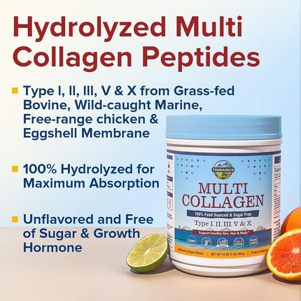 Multi Collagen Powder Type I II III V X with Biotin Vitamin C Hyaluronic Acid, Paleo & Keto Friendly,16 Oz, Skin Hair Nail & Joint Support, Bovine Marine Chicken & Eggshell, Non-GMO Gluten-Free