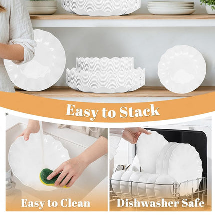 LIYH 50 Pcs White Scalloped Plastic Plates Reusable - Unbreakable Plastic Plates for Weddings Party Outdoor Picnics Dishwasher Safe BPA Free (25Guests)