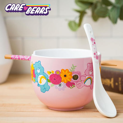 Bol en céramique Silver Buffalo Les Bisounours Fleurs de printemps pour nouilles ramen ou riz avec baguettes, compatible micro-ondes, 590 ml
