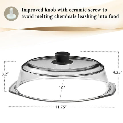 Le'raze Tall Microwave Glass Plate Cover - Splatter Guard Lid with Easy Grip Silicone Handle Knob - 100% Food Grade - BPA Free and Dishwasher Safe - 10inch - Black