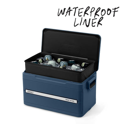 Coleman Snap 'N Go 35-Quart Collapsible Hard Cooler, Portable Hard-Sided Cooler with Waterproof Removable Liner, Spacing-Saving & Quick Set Up, 48 Hours Cold, Sapphire Blue