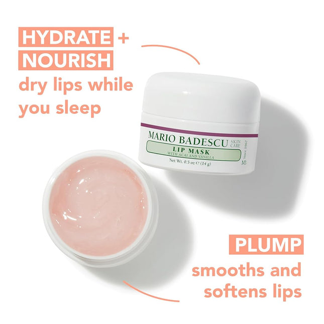 Mario Badescu Lip Mask with Acai and Vanilla for All Skin Types, Overnight Lip Treatment Enriched With Skin Softening Coconut Oil and Hydrating Shea Butter