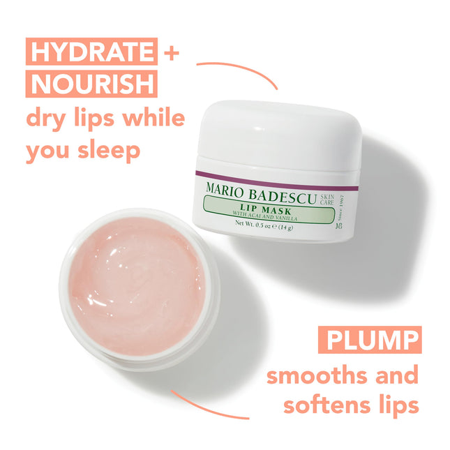 Mario Badescu Lip Mask with Acai and Vanilla for All Skin Types, Overnight Lip Treatment Enriched With Skin Softening Coconut Oil and Hydrating Shea Butter