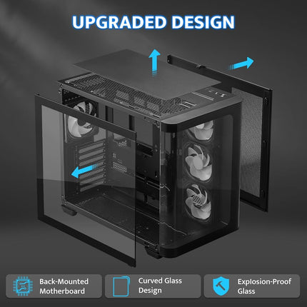 darkFlash ATX Mid-Tower Gaming PC Case, Back Plug-in BTF Motherboard, with 4 ARGB Fans Computer Case, Full View Curve Glass Dual-Chamber PC Case, Type C Port, Supports Dual 360mm AIO, Black(DPW90)