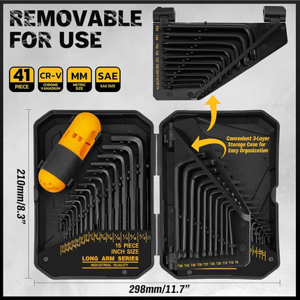 ELEAD 41-Piece Hex and Torx Key Set, Allen Key Set with Torque Handle, Standard SAE(0.028"-3/8") & Metric(0.7mm-10mm) & Torx(T9-T50) in Storage Case, Heat Treated Chrome Vanadium Steel