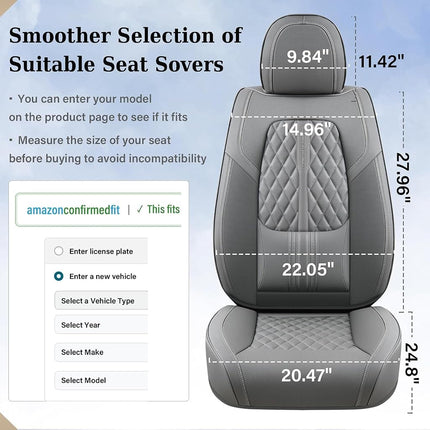 Coverado Seat Covers, Car Front Seat Covers with Backrest, Nappa Leather Car Seat Protectors,Waterproof &Breathable,Anti-Slip Automotive Seat Cushion, Universal Fit for Most Vehicles,2Pcs Gray