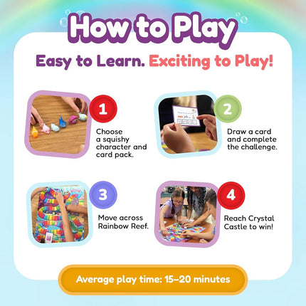 The Fidget Game SquishyLand in Rainbow Reef - Educational & Phonics Learning Activities for Children in Nursery to Year 2 - Mochi Squishy Toys Set with Board Game (2-6 Players) & Card Packs Included