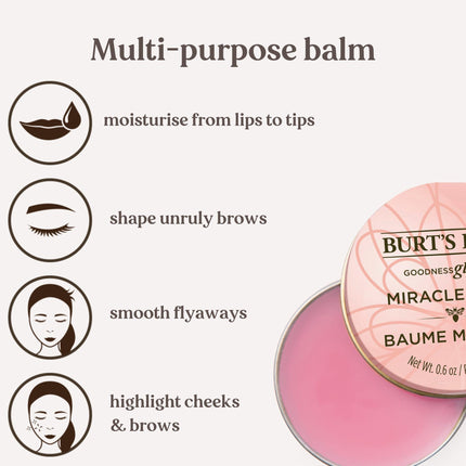 Burt's Bees Bálsamo labial, bálsamo hidratante multiusos en lata para labios, rostro, cutículas, cuerpo y cabello suelto, bálsamo milagroso Goodness Glows, 17 g