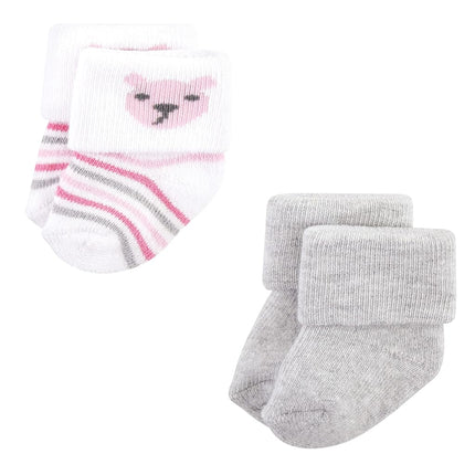Hudson Baby Calcetines de Felpa y Algodón para Recién Nacida y Bebé Niña, Diseño Oso Niña, Paquete de 12, 6-12 Meses