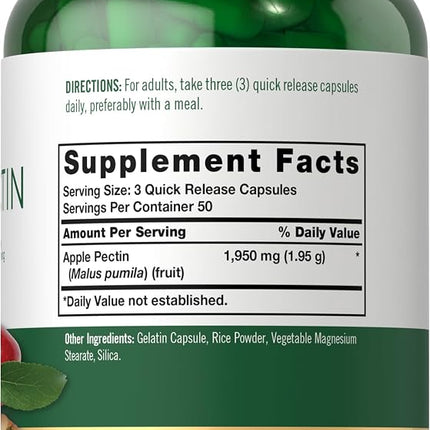 Apple Pectin | 1950mg | 150 Capsules | Non-GMO & Gluten Free Herbal Supplement | by Carlyle