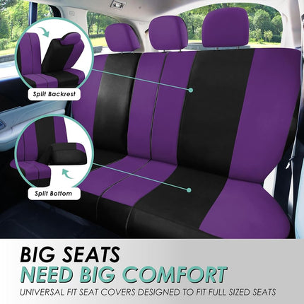 FH GROUP Housses de siège auto ensemble complet en tissu violet - Ajustement universel, Housses de siège automobile, Housses de siège avant à dossier bas, Compatible airbag, Banquette arrière séparable, Housse de siège auto pour SUV, Berline, Van