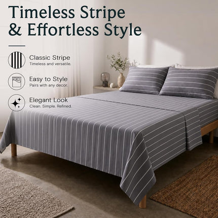 Full Size Striped Sheets, Deep Pocket Soft & Cooling Bed Sheet Set, 4PC