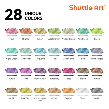 Shuttle Art Dual Tip Metallic Acrylic Paint Pens, 28 Colours Fine & Brush Paint Marker Pens, Paint Pens for Rock Painting, Ceramic, Wood, Fabric, Art Marker Pen Set for Kids Adults on Christmas Easter