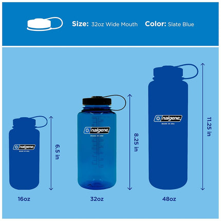 Nalgene Sustain Tritan BPA-Free Water Bottle Made with Material Derived from 50% Plastic Waste, 32 OZ, Wide Mouth, Slate Blue