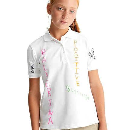 French Toast Little Girls Short Sleeve Stretch Pique Polo, White, Small/6/6x