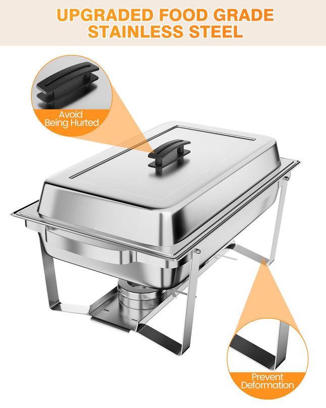 Juego de bufé Takywep Chafing Dish de 4 unidades, juego de servidores y calentadores de alimentos de bufé de acero inoxidable de 8 cuartos con sartén para bodas, fiestas, banquetes y catering