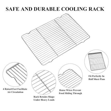 Deedro Baking Sheet with Rack Set [2 Sheets + 2 Racks], Stainless Steel Cookie Half Sheets Baking Pan Oven Tray with Cooling Rack, 17.32 x 12.28 x 1 Inch, Heavy Duty, Non-toxic, Easy Clean