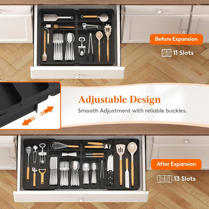 Lifewit Extra Large Cutlery Drawer Organsier, Extendable Tray, 13 Sections