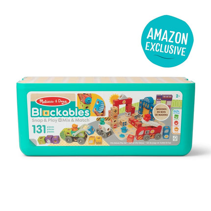 Melissa & Doug Blockables™ Deluxe City Snap and Play, Mix and Match Connectable Wooden Building Blocks Set with Storage Bin and Play Lid (122 Pcs) Ages 2 to 7- FSC Certified