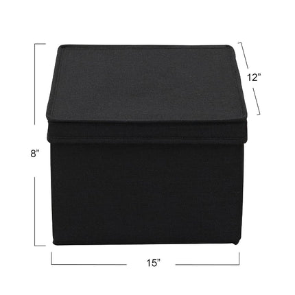 Household Essentials Wide Canvas Storage Box With Lid Box, 18.5x15x12 in., Latte, Set of 2