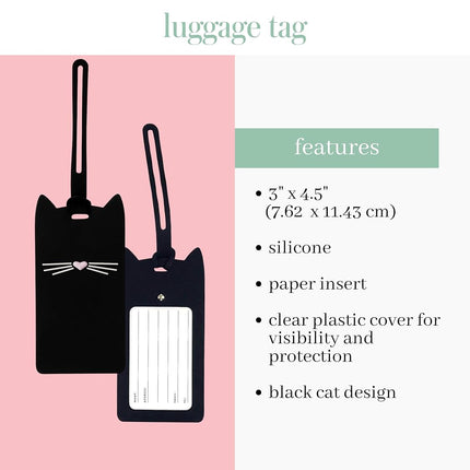 Kate Spade New York Silicone Luggage Tag with Durable Strap, Black Cat