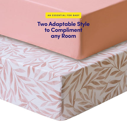 2 Pack Crib Sheets for Boys & Girls � Snug Full Elastic Fit for Standard Crib Mattresses (28?�52?) � Stylish Zoo Animals, Feathers, Gingham & Petals, Watercolor Vines Prints, Watercolor Vines