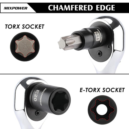 MIXPOWER 32PCS Torx Bit Socket Set, 14 Star Bits (T8-T70)& 13 E-Torx Sockets (E4-E24), CR-V & S2 Alloy Steel