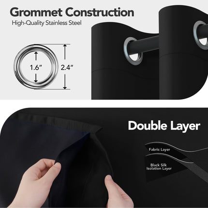 Deconovo Cortinas Opacas 100% con Ojales, Respaldo, Aislamiento Térmico y Reducción de Ruido para Sala de Estar/Dormitorio/Habitación de Invitados/Entrada/Puerta Corredera de Cristal (Juego de 2, 42 An. x 84 L Pulgadas, Negro)
