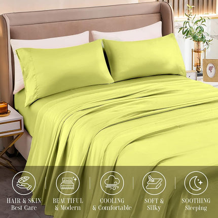 Elegant Comfort Luxurious 4-Piece Silky Satin Sheet Set, Skin and Hair Friendly, Wrinkle, Fade, Stain Resistant with Deep Pockets Fitted Sheet, Cooling Soft Satin Sheet Set, Twin, Pistachio Green