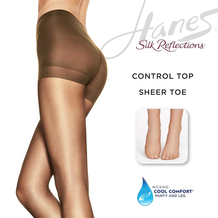 Hanes womens Silk Reflections Control Top Sheer Toe Support Pantyhose, Barely Black, C-D