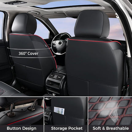 Huidasource Front Seat Covers for Wrangler JK 2007-2017, Waterproof Wrangler Leather Seat Cushion Covers Fit for Jeep Wrangler JK 2-Door/4-Door Rubicon Altitude Willys Big Bear (Front Pair/Black&Red)